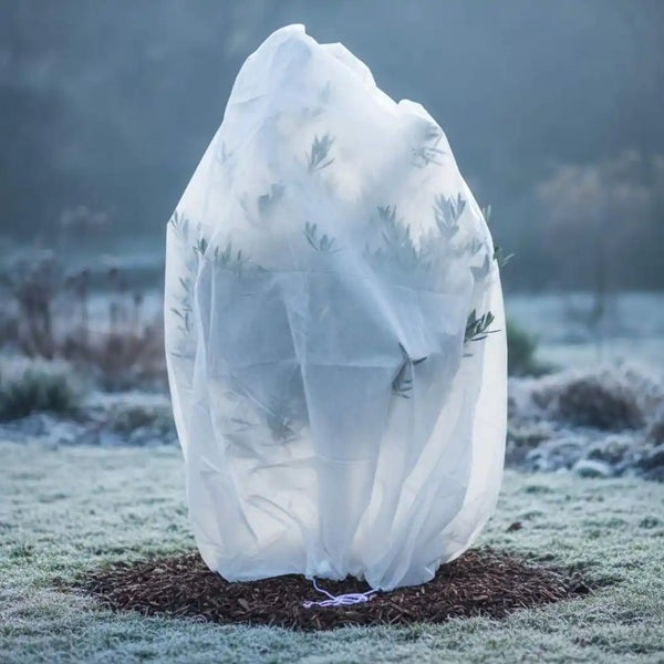 Pflanzenschutzhaube aus Vlies für den Winterschutz von Gartenpflanzen im gefrorenen Garten