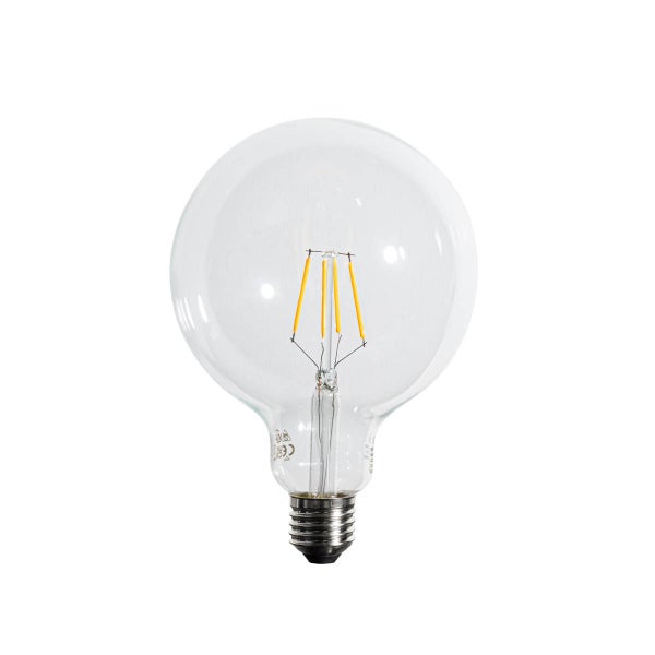 LED-Filament-Leuchtmittel in Globeform mit E27-Sockel und klarem Glas.