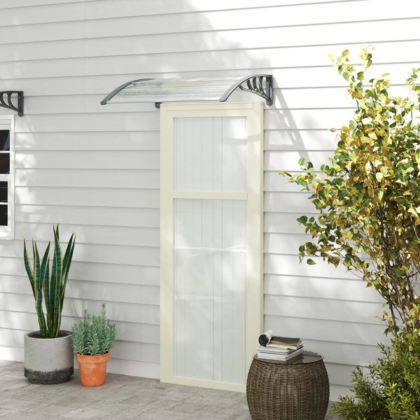 Outsunny Vordach für Haustür 100 x 75 cm Pultbogenvordach Überdachung aus Aluminium und Polycarbonat Pultvordach mit UV Schutz Haustürvordach für Balkon, Sonnenschutz, Regenschutz, Silber