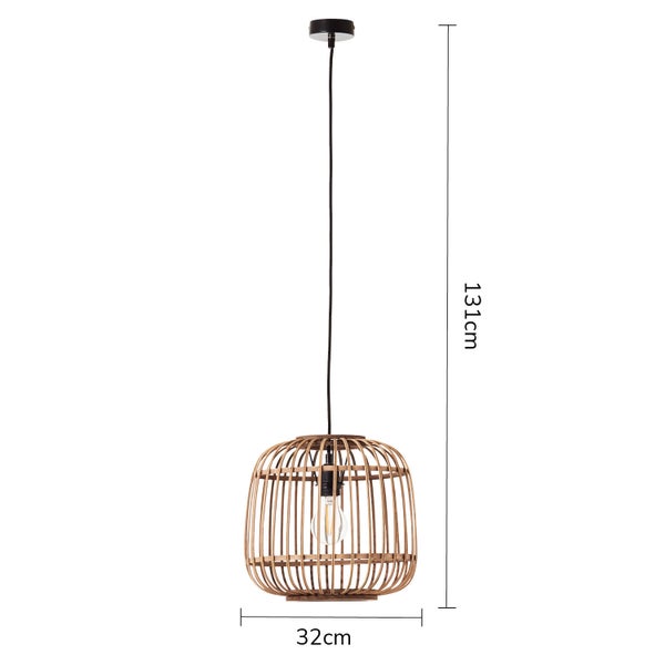 Pendelleuchte mit Rattan Lampenschirm oder Hängelampe 'Die Natürliche', Deckenlampe aus Holz, Bambus, Boho Lampe, Korblampe, Gitteroptik fürs Wohnzimmer und Schlafzimmer