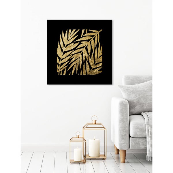 Blattgoldbild | Blätter| Pflanzen | Wandbild mit Blattgold Applikationen| Handarbeit | Deko | P1779771_GOLD, Format: 50x50cm