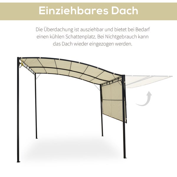 Outsunny Pavillon mit klappbarem Seitendach, UV-Schutz, 3 x 2,5 m, Stahl + Polyester, Cremeweiß + Schwarz