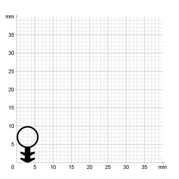 Abbildung einer Dichtung mit Millimeterskala zur Darstellung der Abmessungen