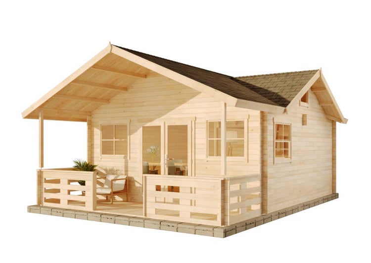 Alpholz Garten-und Freizeithaus Toronto-44 ISO Blockhaus aus Holz, Holzhaus mit 44 mm Wandstärke inklusive Terrasse inklusive Schlafboden FSC zertifiziert, Blockbohlenhaus mit Montagematerial