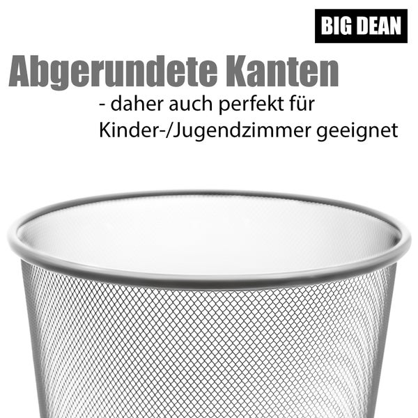 BigDean Papierkorb Mülleimer Büro silber 20L Draht – vielseitiger Mülleimer