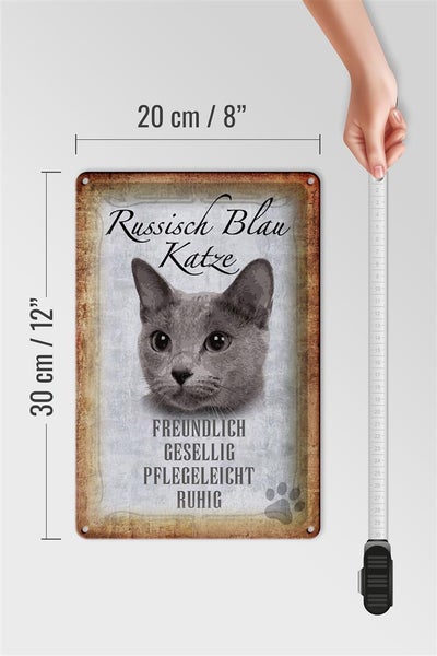 Blechschild Spruch 20x30cm russisch blau Katze Schild