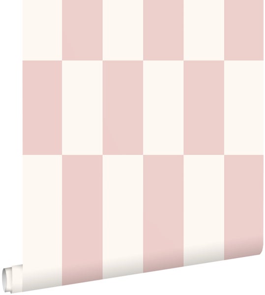 Vliestapete mit großem Karomuster in Rosa und Weiß