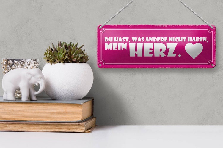 Blechschild Spruch 27x10cm du hast was andere nicht haben mein Herz
