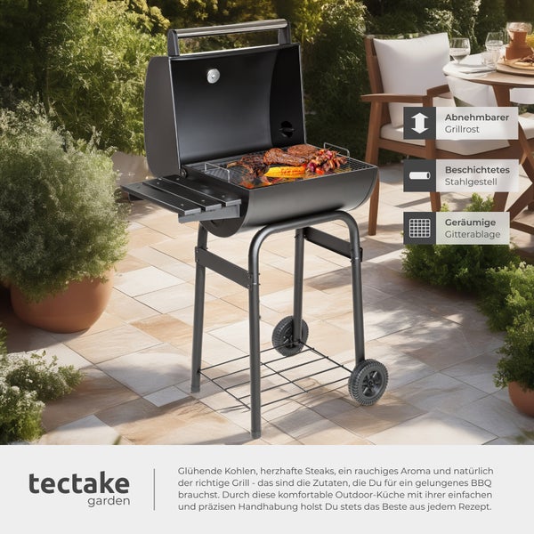 Holzkohlegrill tectake  85 x 48 x 123 cm mit 2 Rädern schwarz