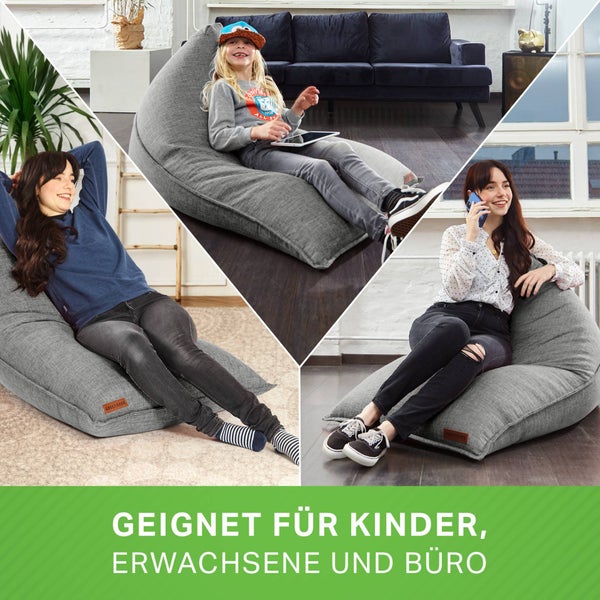 Green Bean Sitzsack Triangle 150x100x100cm mit 220 Liter EPS-Perlen Füllung - Kuschelig Weich Waschbar - Drinnen Stoff Bodenkissen Liegekissen Sitzkissen - Grau