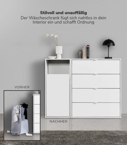 mokebo Wäscheschrank in Weiß 'Der Wäschehüter', Wäschesortierer mit 1 Fach, auch als Wäschekorb, Wäschesammler oder Wäschetruhe