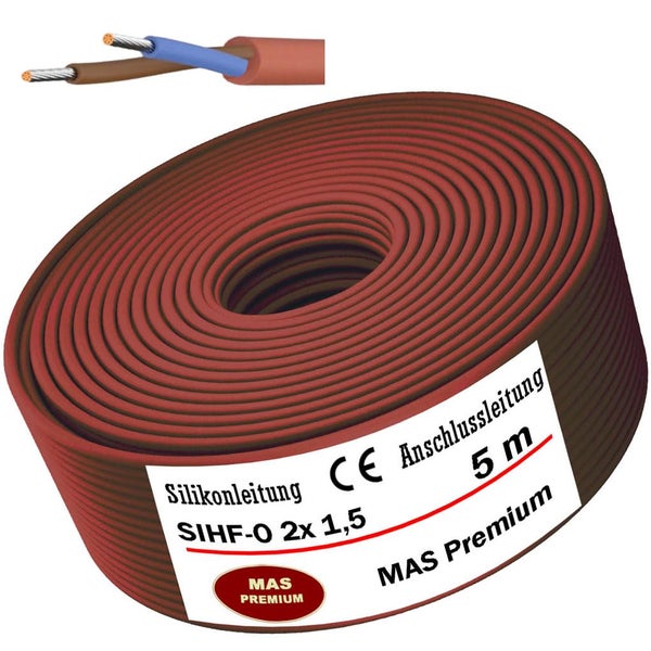 Silikonleitung SiHF-O 2x1,5 mit 5 Meter Länge als Anschlussleitung auf einer Rolle.