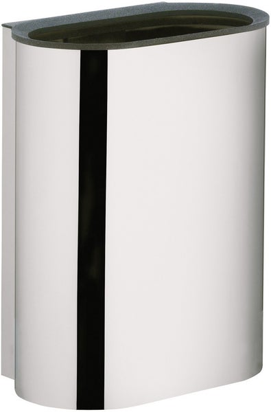 Wandabfalleimer für das Badezimmer aus verchromtem Metall in ovaler Form.