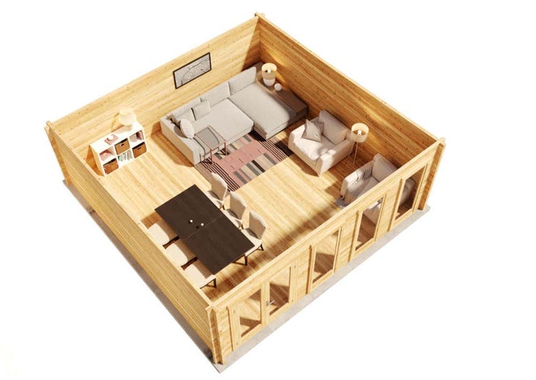 Alpholz Gartenhaus Atrium-D Gartenhaus aus Holz in Pinie, Holzhaus mit 40 mm Wandstärke, Blockbohlenhaus mit Montagematerial imprägniert 6x6m