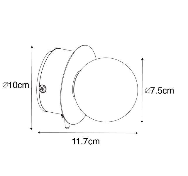 Schwarze Wandleuchte mit runder, leuchtender Kugel