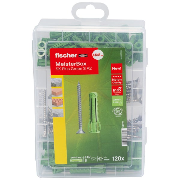 Fischer Meisterbox SX Plus Green S A2 Dübel und Schrauben, 120 Stück