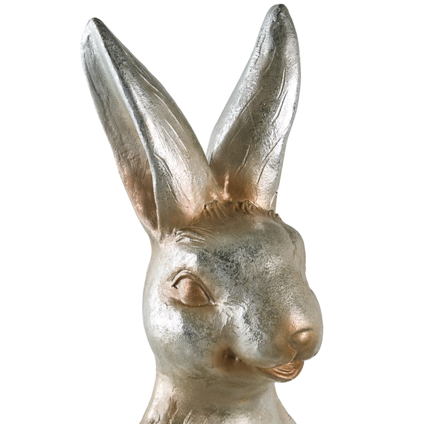 Dekofigur Hase mit langen Ohren aus Polyresin in Metallic-Optik für die Osterdekoration.