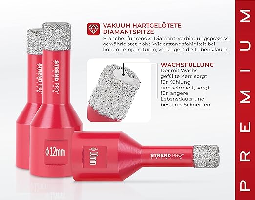 PROREGAL Diamant Bohrkronenaufsatz-Set Premium Crystal 6 - 8 - 10 - 12 mm für Fliesen Glas Feinsteinzeug Keramik| Winkelschleifer Flex M14