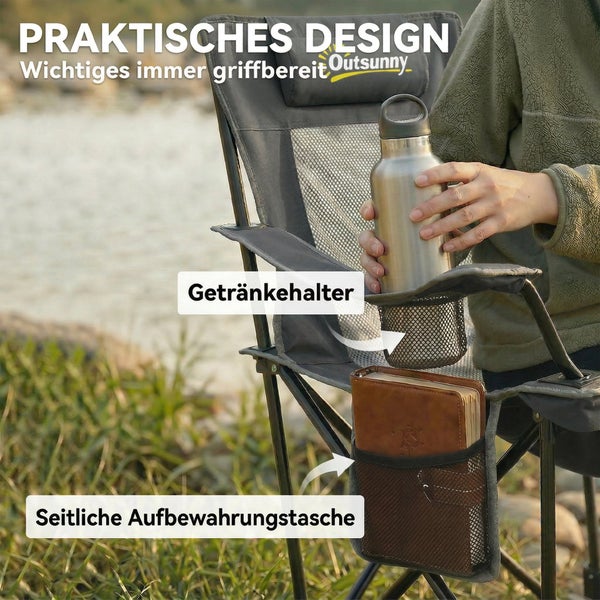 Outsunny Campingstuhl mit Getränkehalter und seitlicher Aufbewahrungstasche für Outdoor Aktivitäten im Freien