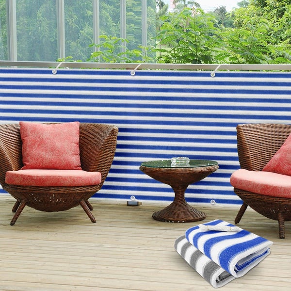 FLOORDIREKT Balkonsichtschutz - Blau-Weiß gestreift - Witterungsbeständig - 90 x 500 cm