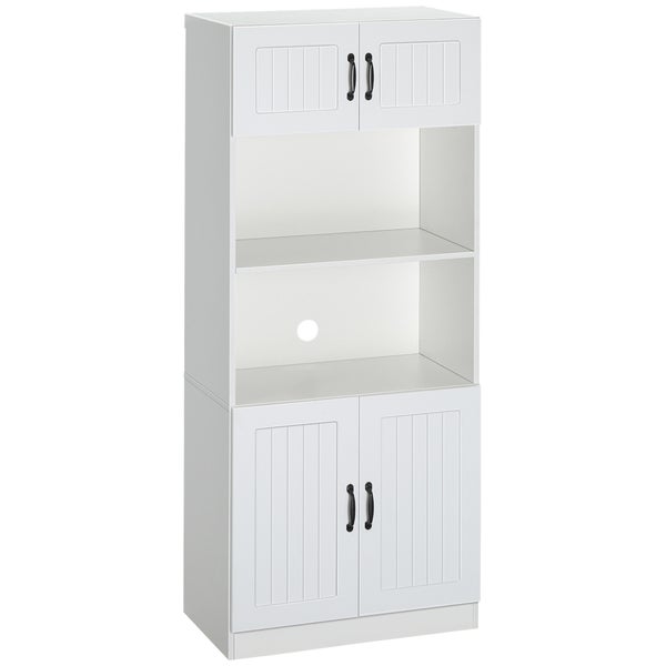 HOMCOM Küchenschrank Küchenbuffet Hochschrank mit 2 Regalen und 2 Schränken Esszimmerschrank mit verstellbaren Regalböden Mikrowellenregal Anti-Kipp-Gurt Landhausstil Weiß