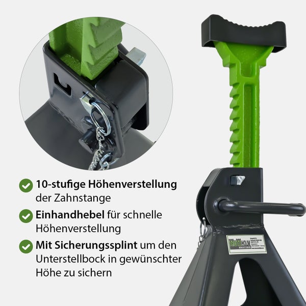 Unterstellbock mit verstellbarer Zahnstange und Trutzholm Logo