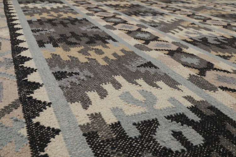 Kelim Teppich Hellgrau aus Wolle Balou Green Looop 80x150 cm