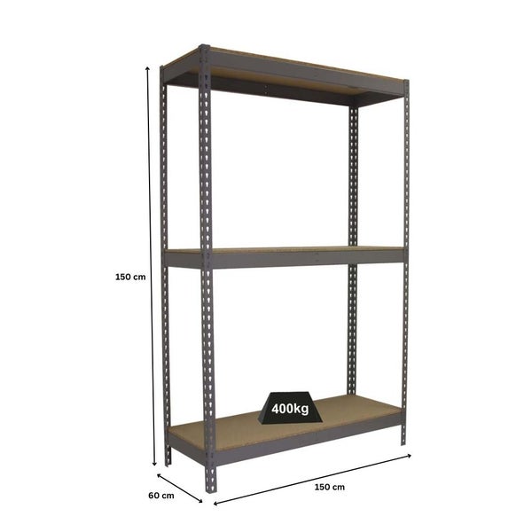 PROREGAL Schwerlastregal Mid Wood Yeti Three HxBxT 150 x 150 x 60 cm Fachlast 400 kg Grau