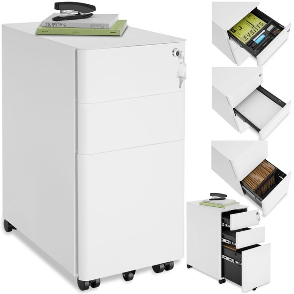 Rollcontainer mit drei Schubladen, davon eine abschließbar, für Büro oder Arbeitszimmer