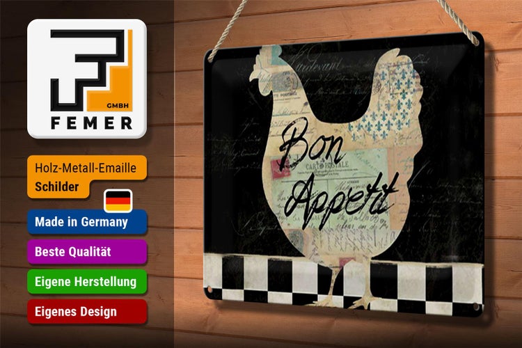 Blechschild Spruch 30x20cm Huhn Hühner Bon Appetit