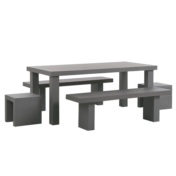 Gartenmöbel Set mit Bänken und Hockern 6-Sitzer TARANTO Beton Grau