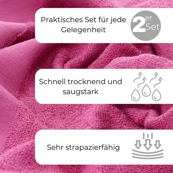 Duschtuch 2er Pack Set 70x130cm Frottee Handtuch 100% Baumwolle Frottier Badetuch Saunatuch Gästetuch