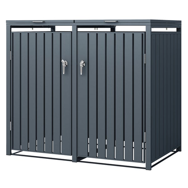 ML-Design Mülltonnenbox 2er für 2 Tonnen 240L 132x80x116,3 cm, Anthrazit, Stahl, wetterfest, Abschließbare Mülltonnenverkleidung mit Klappdeckel/2 Türen, Müllbox Mülltonnecontainer Mülltonnenabdeckung