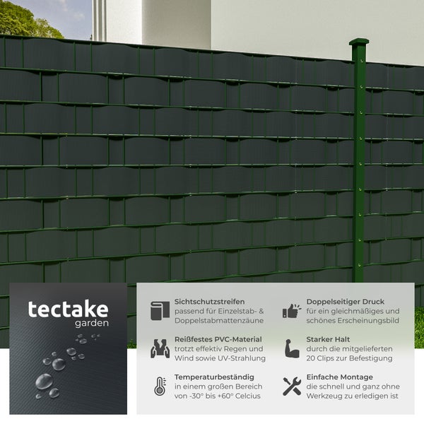 Sichtschutzstreifen für Einzelstab- und Doppelstabmattenzäune mit Tectake Garden Logo