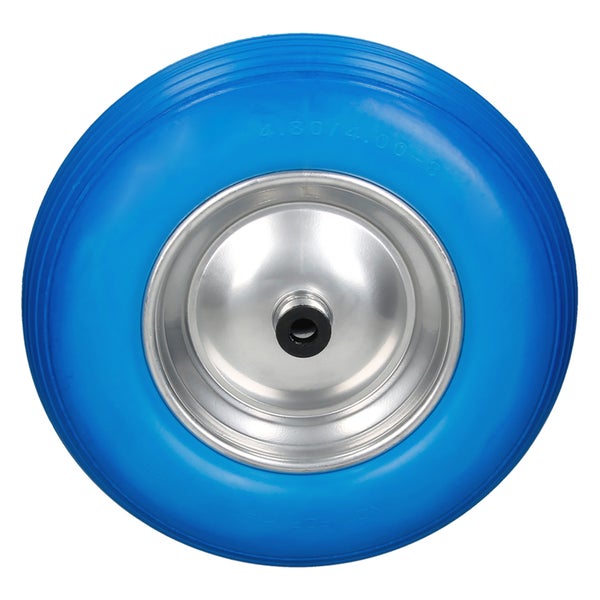 ECD Germany 2er Set Schubkarrenrad aus pannensicherem PU Vollgummi, Ersatzrad Gummirad mit Achse, 4.80/4.00-8, 390 mm, Blau, 200kg, Reifen mit Stahlfelge, PU Rad Reifen für Schubkarre und Gartenkarren