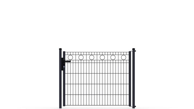 Zauntor ZAUNGURU ECO-Line Kreis aus Metall, Höhe: 103cm, Breite: 143cm, 1-flügelig inkl. Pfosten, Locinox-Schloss und Zubehör, Feuerverzinkt und zusätzlich in RAL 7016 Anthrazitgrau pulverbeschichtet