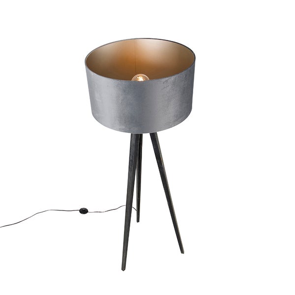 Stehlampe mit Stoffschirm und Holzfuß