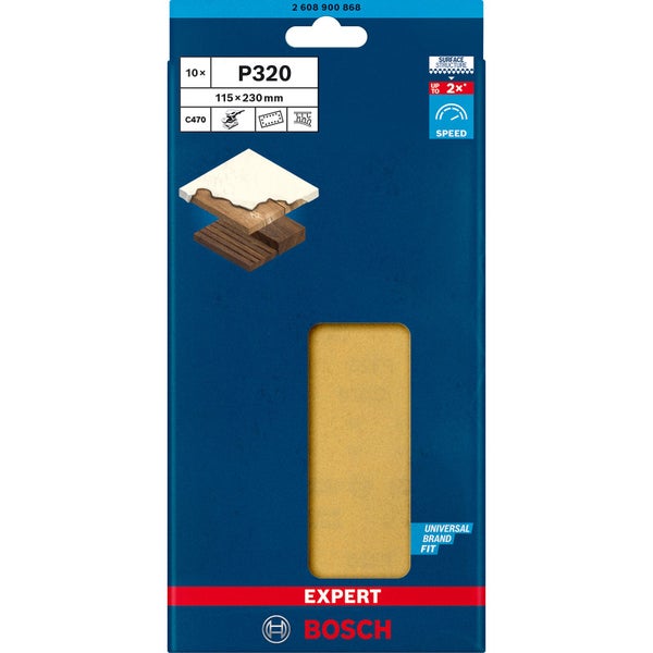 Bosch 10x Expert C470 Schleifpapier mit 14 Löchern für Schwingschleifer 115 x 230 mm G 320 - 2608900868