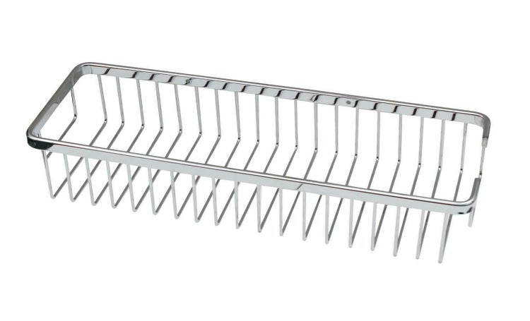 Rechteckiger Duschkorb aus Metall für die Wandmontage zur Aufbewahrung von Badezimmerutensilien.