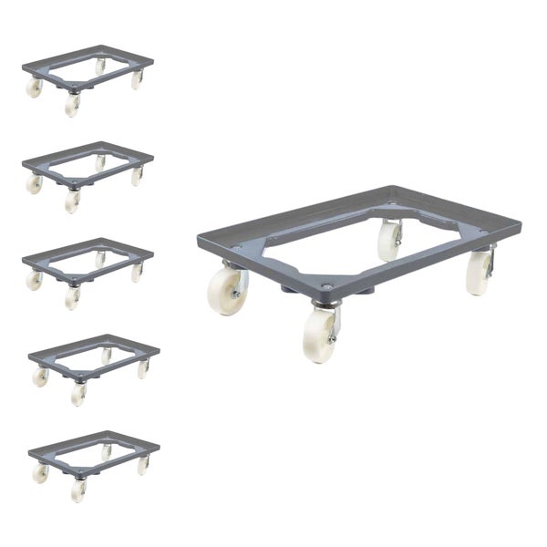 PROREGAL SparSet 6x Transportroller für Euroboxen 60 x 40 cm mit Kunststoffräder Grau Offenes Deck 4 Lenkrollen Traglast 300 kg