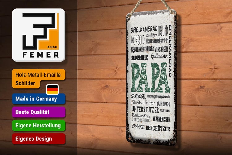 Blechschild Spruch Papa Spielkamerad Beschützer Freund 10x27cm