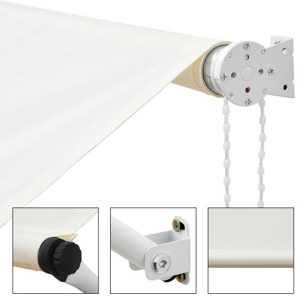 ML-Design Markise 400 x 120 cm, Beige, 50+ UV-Schutz, aus Metall und Polyester, Seilzug, Schattenspender Fenster, Einziehbar Klemmmarkise Balkonmarkise Spannmarkise Sonnenschutz Windschutz