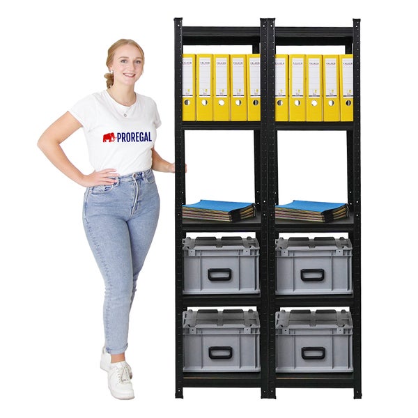 Berlinlodge Mega Deal 2x Wohnregal Ragnar, HxBxT 180x45x45cm, Fachlast 100kg, Matt Shwarz, Bücherregal, Standregal, Büroregal für Wohnzimmer