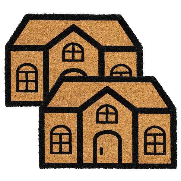 Zwei Fußmatten aus Kokosfaser mit Hausmotiv