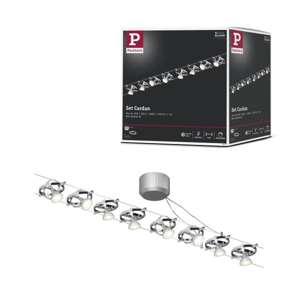 Seilsystem Cardan Basisset GU5,3 max. 8x10W dimmbar 230/12V Chrom matt, Chrom