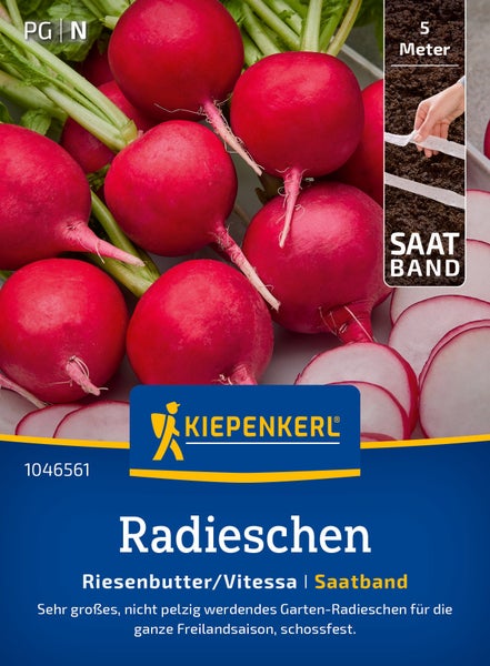 Kiepenkerl Saatband Radieschen Riesenbutter Vitessa fuer 5 Meter Gartenanbau zur Aussaat im Freiland fuer eine ertragreiche Ernte.