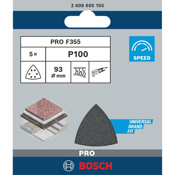 Bosch Schleifblatt Set Pro F355, Körnung P100, 93 Millimeter Durchmesser