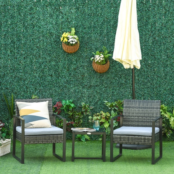 Outsunny 3-tlg. Gartenmöbel-Set, B63 x T57 x H76 cm, PE Polyrattan, Metall, Polyester, grau