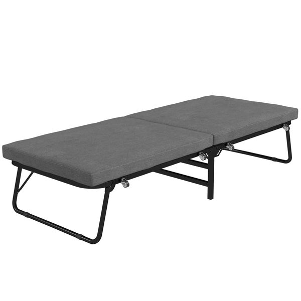 HOMCOM Klappbett 70 x 190 cm Gästebett klappbar mit 7cm Schaumstoff Matratze, verstellbares Rückenlehne, Reisebett mit Rollen, Leinenoptik für Büro, Gästezimmer, Dunkelgrau