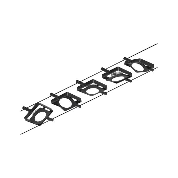 CorDuo LED Seilsystem MacLED Basisset 5x250lm 5x4,5W 3000K 230/12V Schwarz matt, Chrom
